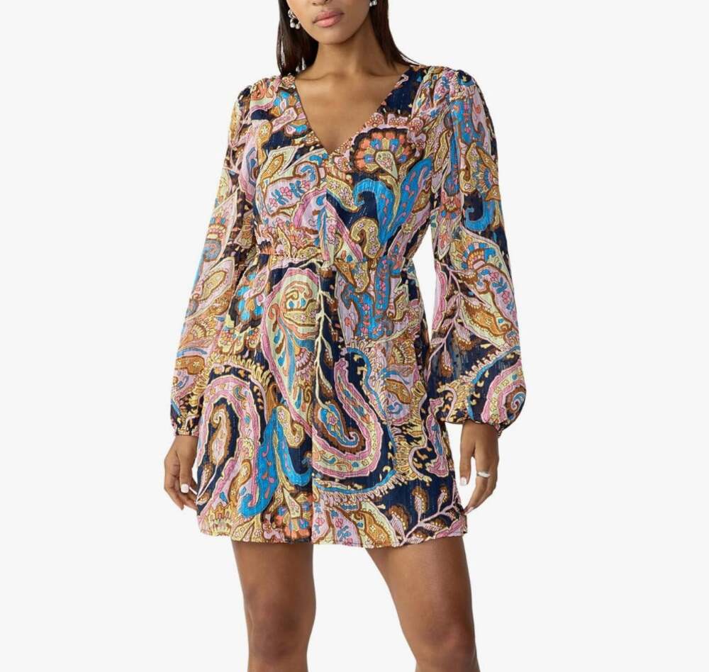 Sanctuary Girls Day Out Paisley Metallic Mini Dress 2X Tapestry Long Sleeve